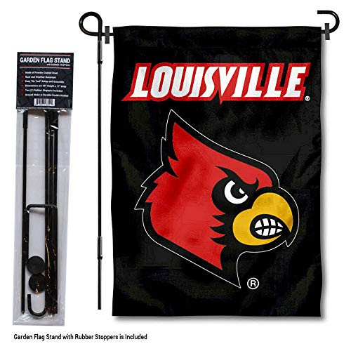 College Flags & Banners Co. Louisville Cardinals Black Garden Flag with Pole Stand Holder