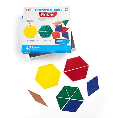 hand2mind Demonstration Clings Pattern Blocks (Ages 4+) They Cling to Any Smooth Surface, No More Magnets (47 Pieces)