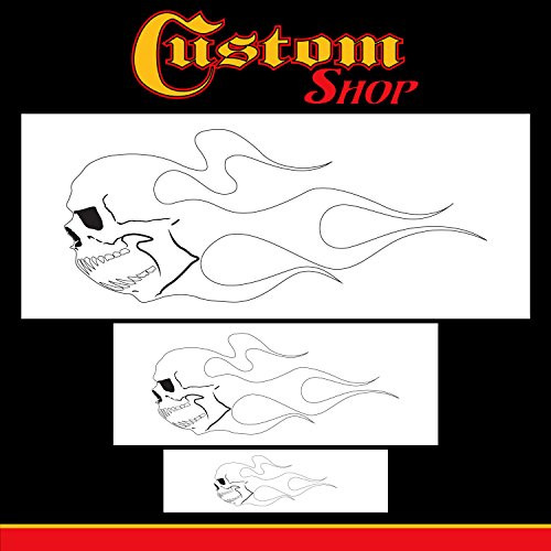 Custom Shop Airbrush Skull Fire Flame Stencil Set (Skull Design #2 in 3 Scale Sizes) - Laser Cut Reusable Templates - Auto, Motorcycle Graphic Art