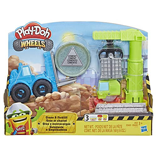 Play-Doh Wheels Crane & Forklift Construction Toys with Non-Toxic Cement Buildin' Compound Plus 2 Additional Colors