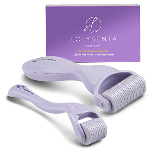 Lolysenta Derma Roller Kit for Face and Body, Microneedling Face Roller 0.25mm, Microneedle Roller for Body 0.3mm, Microdermabrasion Roller, Facial Roller for Skincare, Includes 2 Storage Cases