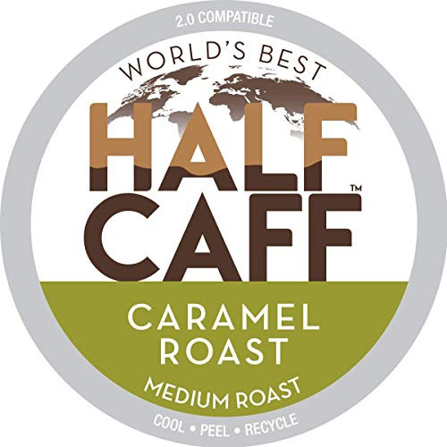 World's Best Half Caff Caramel Coffee 100ct. Recyclable Single Serve Coffee Pods - Richly satisfying arabica beans California Roasted, k-cup compatible including 2.0