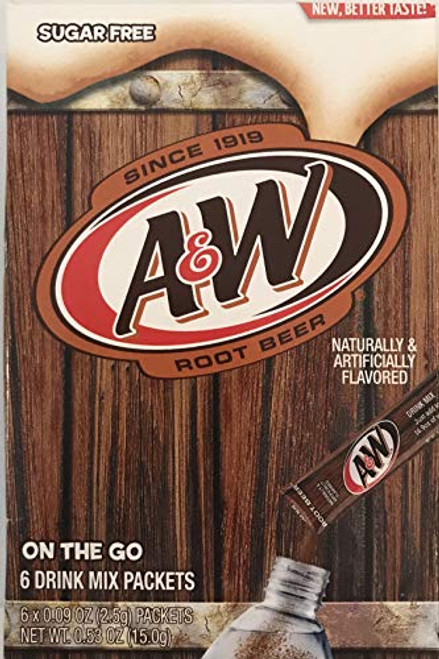 A&W Singles To Go Powder Packets - Sugar Free, Non-Carbonated Root Beer Water Drink Mix (6 Boxes with 6 Packets Each - 36 Total Servings)