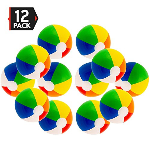 12" Rainbow Colored Party Pack Inflatable Beach Balls - Beach Pool Party Toys (12 Pack)