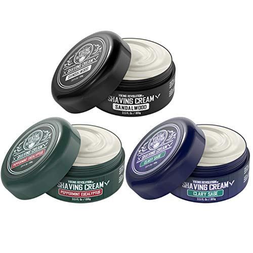 Luxury Shaving Cream 3 Pack- Sandalwood, Peppermint & Eucalyptus, Clary Sage - Soft, Smooth & Silky Shaving Soap - Rich Lather for the Smoothest Shave - 3.5oz