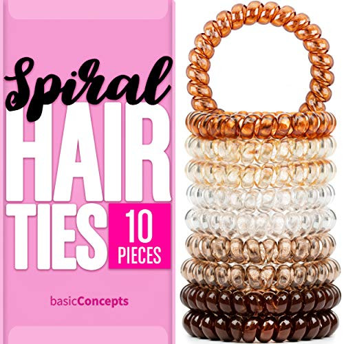Spiral Hair Ties (10 Pieces), Coil Hair Ties for Thick Hair, Ponytail Holder Hair Ties for Women (Assorted Colors), No Crease Hair Ties, Phone Cord Hair Ties for all Hair Types with Plastic Spiral