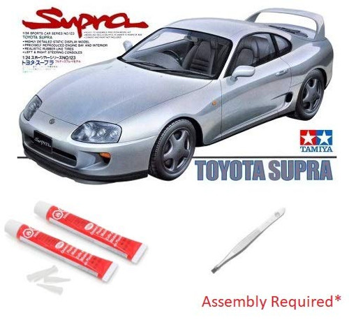 Tamiya 24123 1/24 Scale Sports Car Series, Toyota Supra Model Kit - Includes Two Tubes of Testors Cement Glue and Spice of Life Tweezers Tamiya 24123 1/24 Scale Sports Car Series, Toyota Supra Model Kit - Includes Two Tubes of Testors Cement Glue and Spice of Life Tweezers