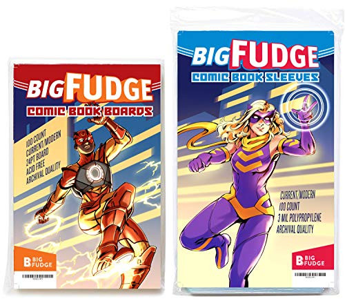 Big Fudge Archival Comic Book Bags and Boards Pack of 100 Comic Bags and 100 Boards for Current Comic Books or 6.87x10.5 Magazine - Acid Free and Crystal Clear Comic Book Storage for Comics