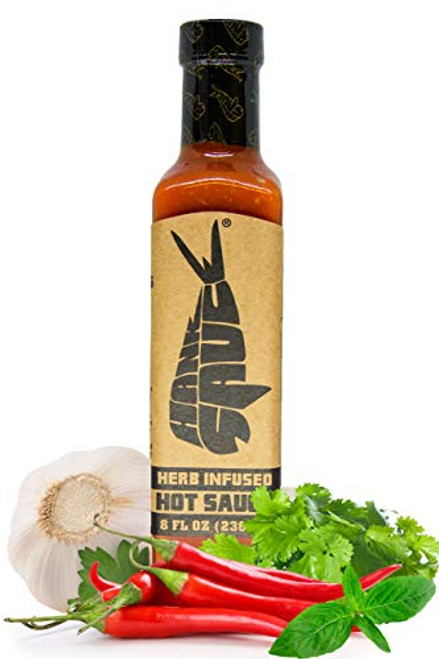 Hank Sauce Herb-Infused Hot Sauce - Versatile Hot Pepper Sauce with Fresh Basil, Garlic & Aged Peppers - Hot Garlic Sauce with Mild Heat & Original Flavor - Multipurpose Gourmet Sauce - 8 Ounces