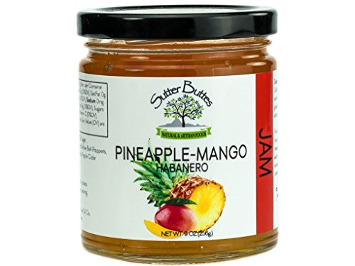 Suttter Buttes Pineapple Mango Habanero Jam (9oz jar) Fresh Tropical Mixed Fruit Preserves with Red Hot Habanero Pepper, Premium All-Natural Artisan Craft Sweet and Spicy Jam