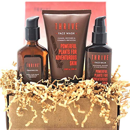 Thrive Natural Men's Skin Care Set (3 Piece)  Grooming Gift Set to Wash, Shave, and Moisturize Daily; Gift for Men Made in USA with Organic & Unique Natural Ingredients for Healthy Mens Skin Care