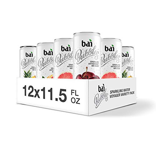 Bai Bubbles Sparkling Water, Voyager Variety Pack, Antioxidant Infused, 11.5 Fluid Ounce Cans, 12 Count, 3 each of Bolivia Black Cherry, Gimbi Pink Grapefruit, Peru Pineapple, Jamaica Blood Orange