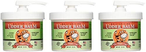 The Happy Cow 3 Pack of Moisturizing Udder Balm, 12 Ounces each, Pump Lid Jars