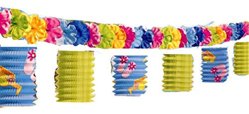 Tiki Lantern with Flowers Garland Decorations for Luau Tiki Tropical Hawaiian Themed Party