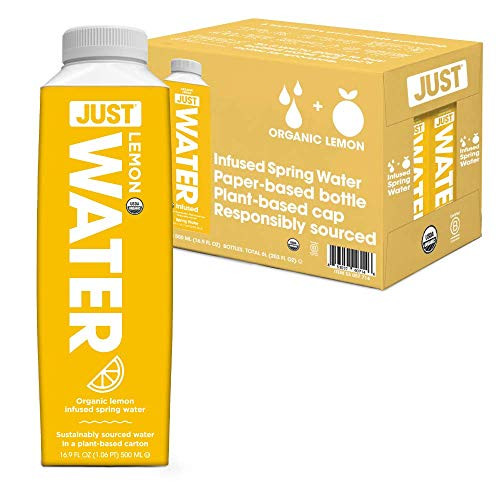 JUST Water Infused - Organic Fruit Flavored Spring Water - Eco-Friendly Boxed Bottled Water - Zero Sugar, Artificial Flavors, or Sweeteners, 8.0 Alkaline pH - Lemon, 16.9 Oz, (Pack of 12) JUST Water Infused - Organic Fruit Flavored Spring Water - Eco-Friendly Boxed Bottled Water - Zero Sugar, Artificial Flavors, or Sweeteners, 8.0 Alkaline pH - Lemon, 16.9 Oz, (Pack of 12)