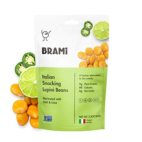 BRAMI Lupini Beans Snack, Chili & Lime | 2.3 oz (8 Pack) | 9g Plant Protein, 0g Net Carbs | Vegan, Vegetarian, Keto, Mediterranean Diet, Non Perishable
