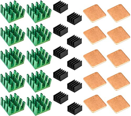 Easycargo 30pcs Raspberry Pi Heatsink Kit Aluminum + Copper + 3M 8810 Thermal Conductive Adhesive Tape for Cooling Cooler Raspberry Pi 3B+, 3B, Pi 2, Pi Model B+ (Green (30pcs))