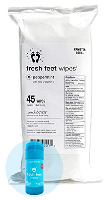 Antibacterial Fresh Feet Wipes - Peppermint Wet Wipes - REFILL for canister - 45 Antibacterial Foot, Hand, Body Wipes | by Jasmine Seven | Eco-friendly