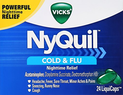 Vicks NyQuil Cough Cold and Flu Nighttime Relief, 24 LiquiCaps