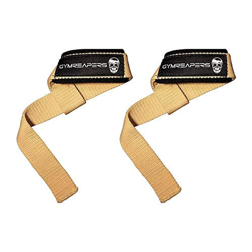 Gymreapers Lifting Wrist Straps for Weightlifting, Bodybuilding, Powerlifting, Strength Training, Deadlifts - Padded Neoprene with 18" Cotton (Desert Tan)