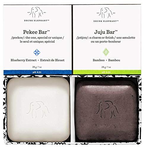 Drunk Elephant Baby Juju and Baby Pekee Bar Soap Travel Case. Exfoliating Face Wash and Moisturizing Bar Cleansers. 1 Ounce Each. Travel Duo.