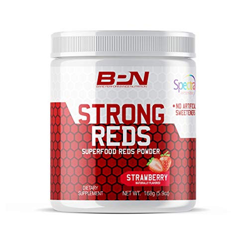 Bare Performance Nutrition, Strong Reds Superfood Powder, No Artificial Sweeteners, Antioxidant, Naturally Boost Energy, Fruit Powder, Digestive Enzyme (30 Servings, Strawberry)