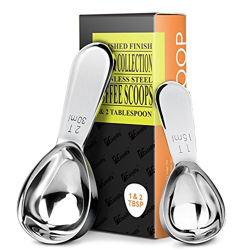 1Easylife Endurance Stainless Steel Coffee Scoops, 2 Piece Ergonomic Measuring Spoons, 1 Tbsp & 2 Tbsp Exact