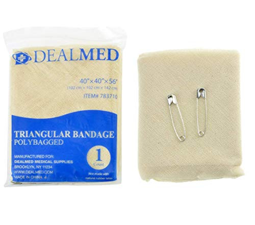 Dealmed Latex-Free Triangular Bandages with 2 Safety Pins, 40" x 40" x 56", 12 count