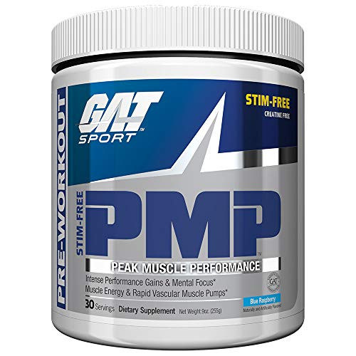 GAT Sport PMP Peak Muscle Performance, Stimulant Free, Creatine Free, Blue Raspberry, 30 Servings