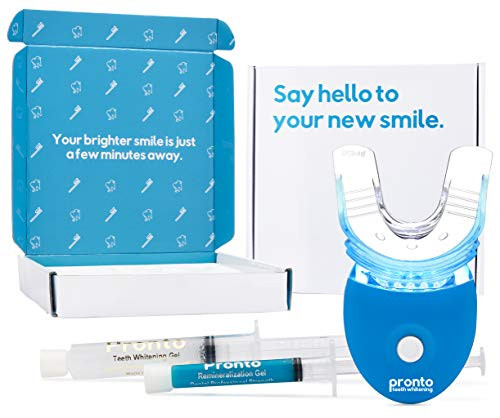Pronto Teeth Whitening Kit with Led Light - Whiten Teeth in 10 Minutes - Teeth Whitening Light, Carbamide Peroxide Gel, Remineralization Gel - 25 Tooth Whitening Treatments