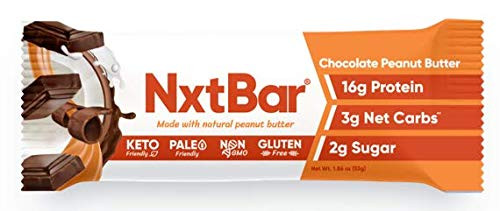 NxtBar Chocolate Peanut Butter Protein Bar | Keto and Paleo Friendly Low Carb Low Sugar Low Calorie Bars | Keto Friendly Healthy Snacks For Adults (12 pack) | 2g Sugar, 5g Net Carbs, 16g Protein