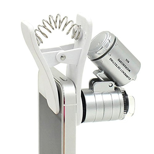 Qooltek 60X Zoom LED Clip-type Loupe Microscope Jewelry Magnifier Jewelry Loupe Magnifier Micro Lens for Universal Mobile Phones