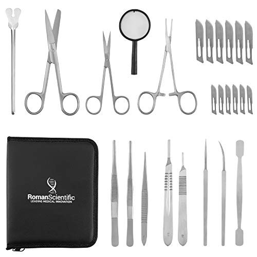 RomanScientific 26 Pcs Premium Dissection Kit | Designed for Medical, Biology, Veterinary & Anatomy Lab Students | Stainless Steel Scalpel Handle with 13 Blades | Botany, Animal & Frog Dissecting Kit