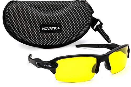 NOVATICA Anti Glare Night Driving Polarized TAC Glasses - HD Night Vision - UV Protection - Sport Sunglasses - Men & Women - Yellow TAC Clear Lenses - Durable TR 90 Frame plus Accessories