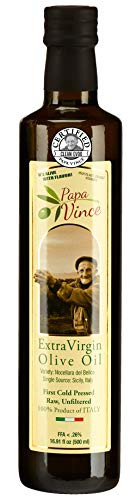 Papa Vince Olive Oil Extra Virgin First Cold Pressed Family Harvest 2019/20 made in Sicily, Italy. NO PESTICIDES NO GMO, Keto Whole30 Paleo Unrefined Good Fat High Polyphenol, Subtle Peppery Finish
