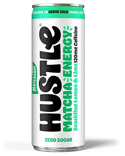 MatchaBar Hustle Sparkling Matcha Energy Drink, Lemon Lime, 12oz, Pack of 12