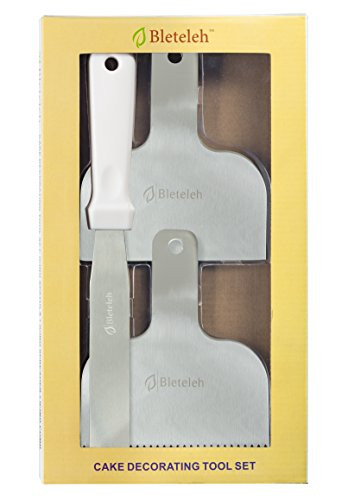 Bleteleh Stainless Steel Cake Decorating Tool Set: Contains 6-inch blade icing spatula, large 5-inch icing scraper/spreader/smoother, and large 5-inch zigzag icing scraper/spreader/smoother comb