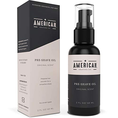 American Shaving Pre Shave Oil For Men (2oz) - Original Masculine Scent - 100% Natural Handcrafted Blend w/Argan & Jojoba - Best Men's Shaving Oil for Effortless Irritation-Free Shaving