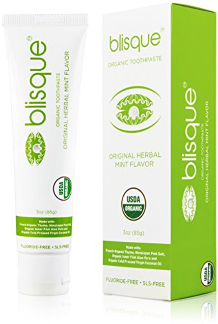 Blisque Organic Toothpaste - Original Herbal Mint Flavor (Organic, Natural, Non-toxic, Fluoride/SLS Free Toothpaste) Blisque Organic Toothpaste - Original Herbal Mint Flavor (Organic, Natural, Non-toxic, Fluoride/SLS Free Toothpaste)