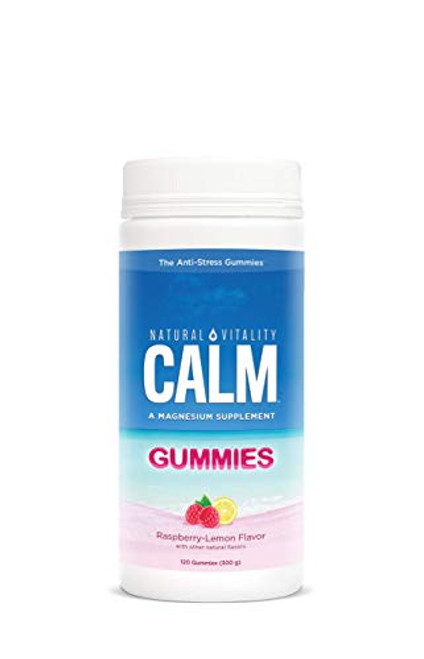 Natural Vitality Calm, Magnesium Citrate Supplement, Anti-Stress Gummies, Raspberry-Lemon 120 Gummies (Packaging May Vary)