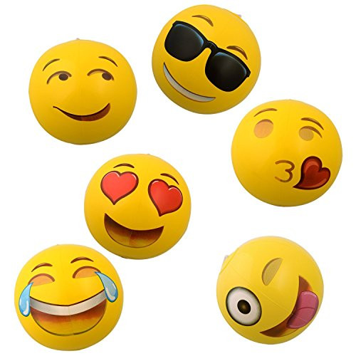 OIG Brands Emoji Beach Balls - Inflatable Toys for Toddlers 12 Balls - Beach or Pool Toys for Kids - Pool Party Supplies