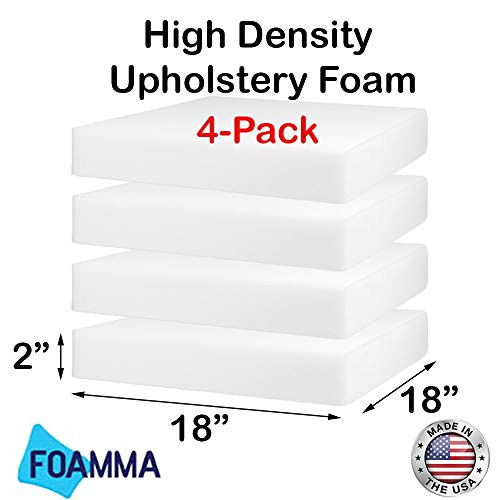 FOAMMA (4-Pack) 2" x 18" x 18" HD Upholstery Foam High Density Foam (Chair Cushion Square Foam for Dinning Chairs, Wheelchair Seat Cushion Replacement)