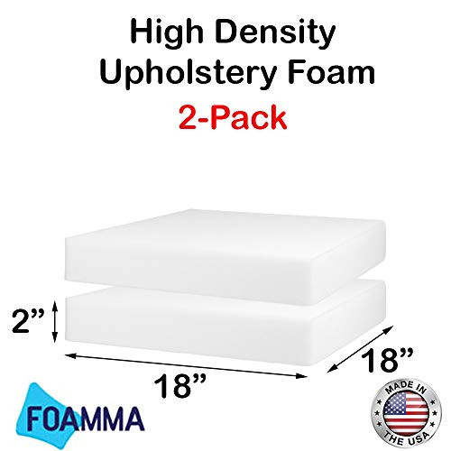 FOAMMA (2-Pack) 2" x 18" x 18" HD Upholstery Foam High Density Foam (Chair Cushion Square Foam for Dinning Chairs, Wheelchair Seat Cushion Replacement)