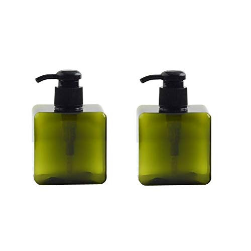 2Pcs 250ml/8.4oz Lotion Pump Dispenser Bottle Square Empty Refillable Plastic Hand Soap Cosmetic Pump Bottle Portable Travel Makeup Toiletries Containers For Shampoo Shower Gel Hand Wash (Green)