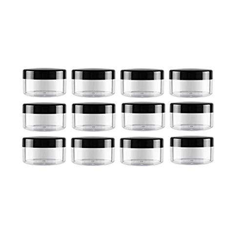 12PCS 15ML/0.5OZ Empty Round Clear Plastic Cosmetic Container Refillable Cream Container Sample Jar Pot Makeup Case Lip Balm Container Holder Bottle With Black Screw Lid For Travel and DIY