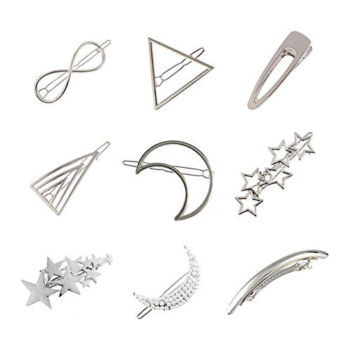 1 Set 9 Pcs Women Metal Hair Clips Minimalist Dainty Hair Clips Hollow Geometric Hair Barrettes Hair Pins Hair Styling Accessories For Women Lady and Girls (Silver)