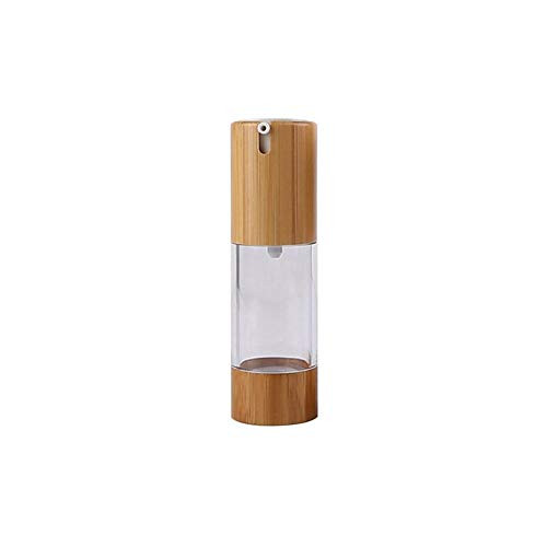 1Pcs Clear Airless Pump Press Bottle with Bamboo Lid Empty Refillable Plastic Vacuum Cosmetic Container Vials Jars Pots Makeup Holder for Lotion Essence Emulsion Essence Serum (30ml/1oz)