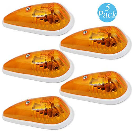 5 Pack Kaper White Base Teardrop Amber Roof Light Truck Cab Clearance Marker Light Turn Signal Light Complete (5)