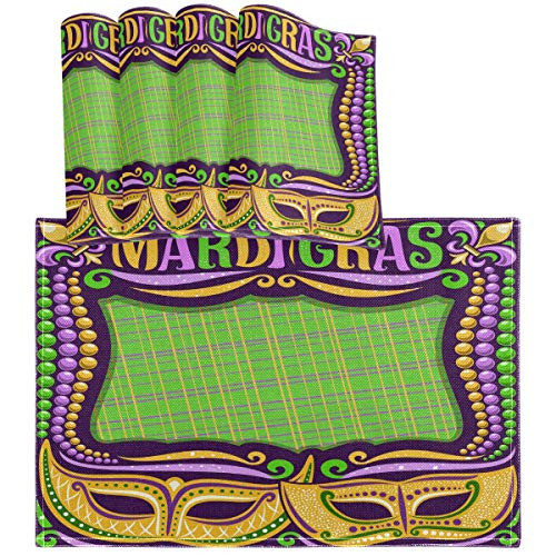 Oarencol Mardi Gras Celebration Beads Harlequin Fleur De Lis Placemat Table Mats Set of 4, Heat-Resistant Washable Clean Kitchen Place Mats for Dining Table Decoration