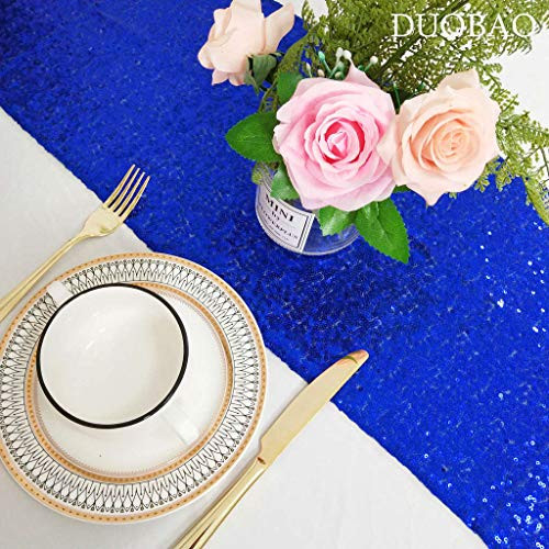 DUOBAO Sequin-Table-Runner- Event Table Runner 12x120-Inch Sequins Cake Table Runner Sequined Table Runner Party Table Runner (12''x120'', Royal Blue)